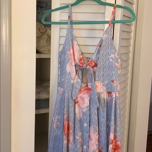Blue striped and flower sun dress. Front tie